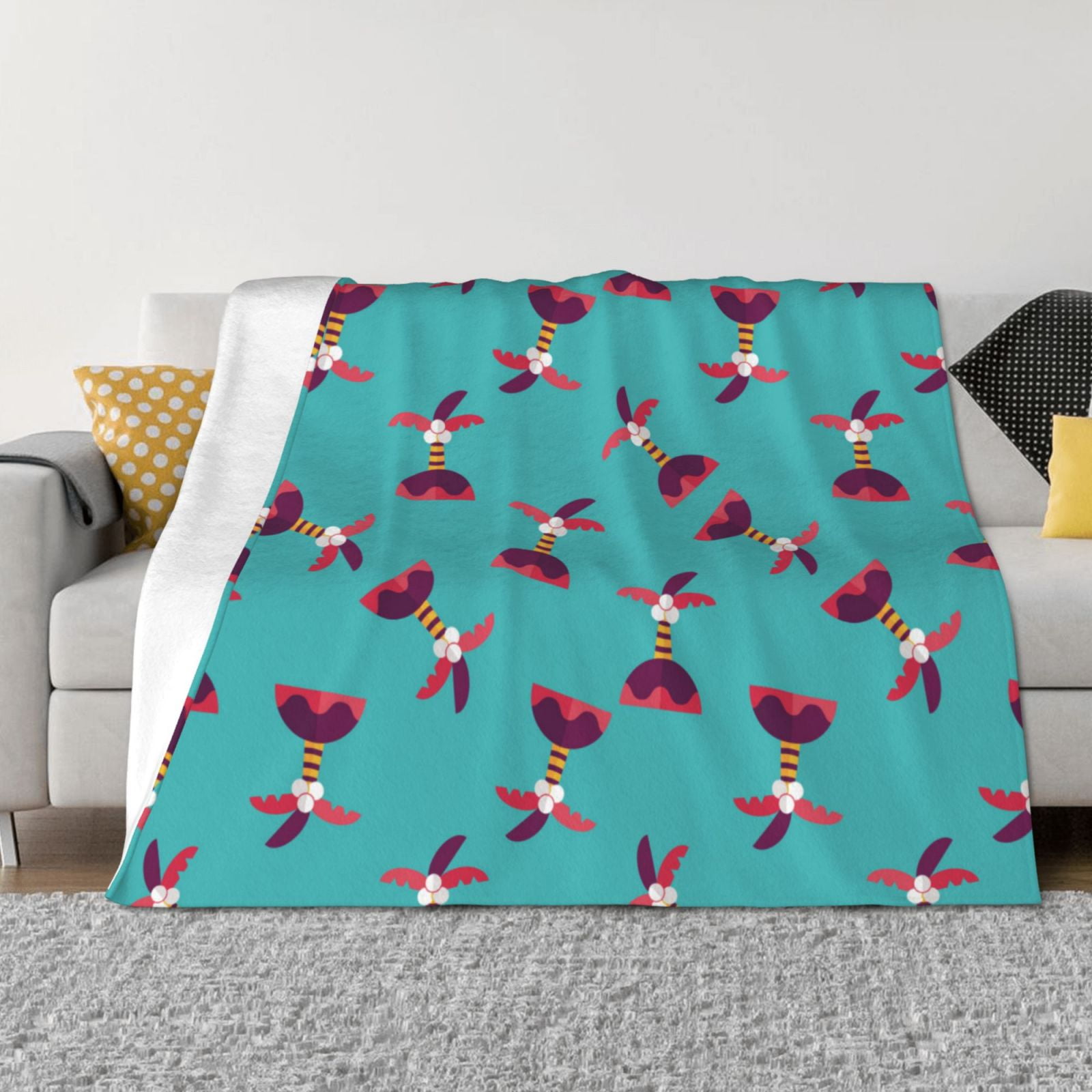 Coconut Palm Red Throw Blanket for Couch, Soft Fuzzy Comfy Warm Throw