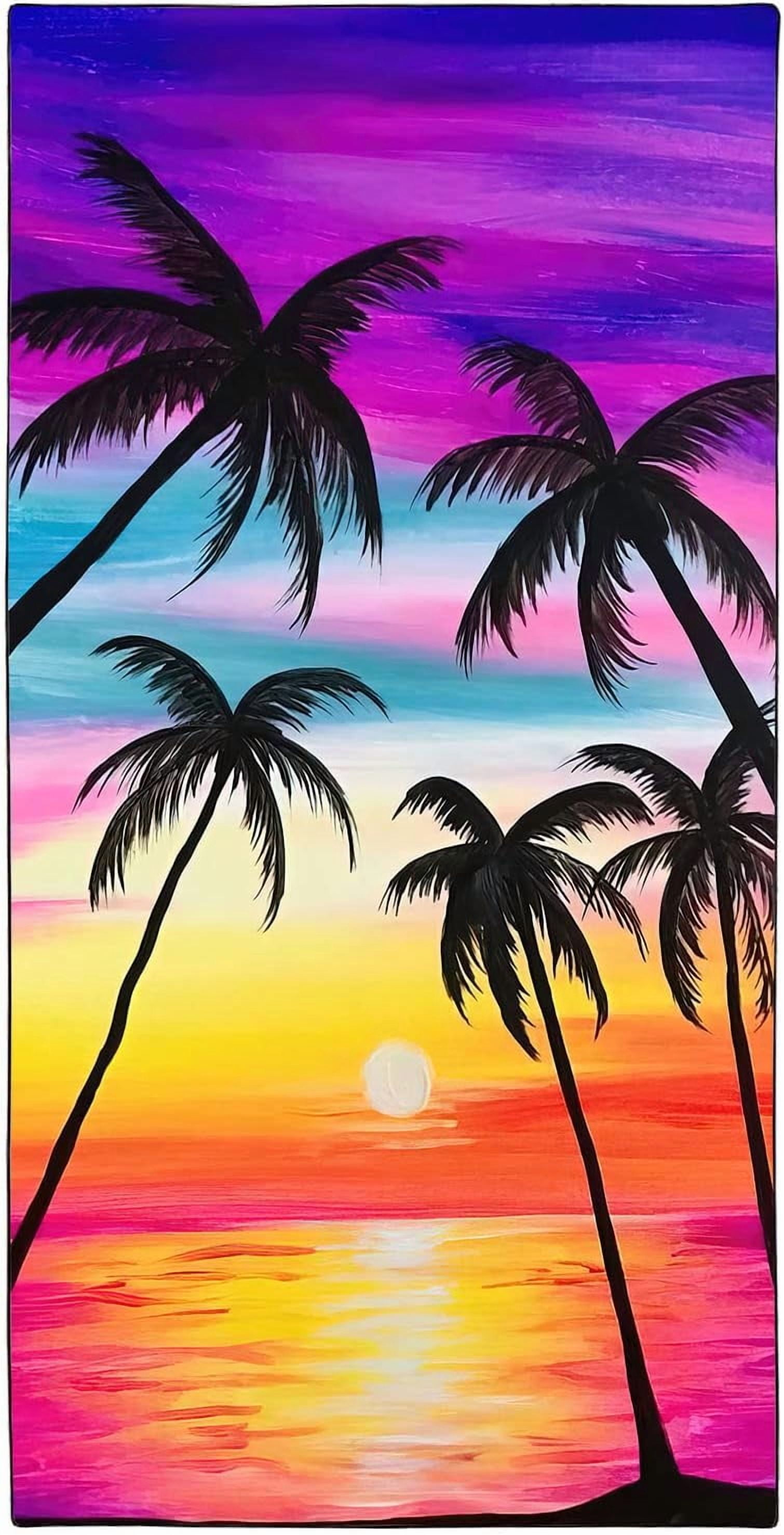 Coconut Palm Tree Beach Towel Oversized 36"x72" Quick Dry Sand Free Colorful Sunset Beach Towels Soft Lightweight Microfiber Towels for Swim Pool Camping Travel