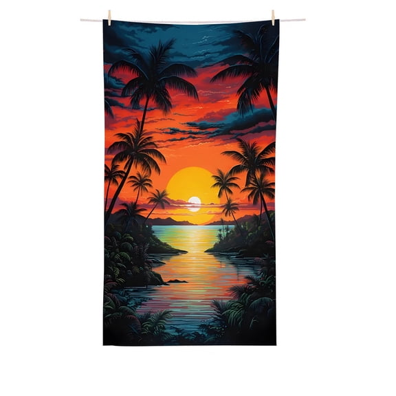 Coconut Palm Tree Beach Towel for Men Women Colorful Sunset Beach Towels Soft Pool Towels for Swim Pool Camping Travel