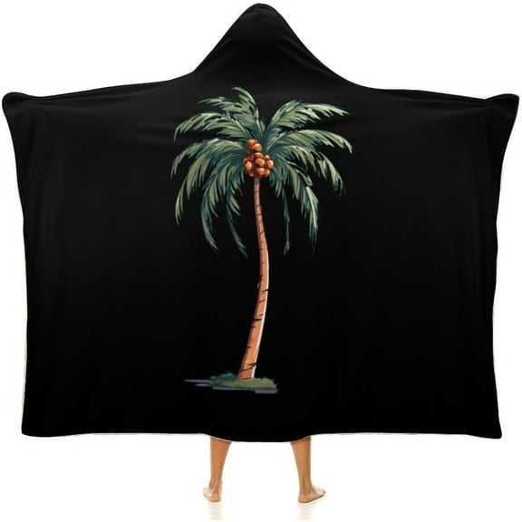 Coconut Palm Tree Wearable Hooded Blanket Warm Cozy Blanket Oversized Throw Cape for Bed Sofa