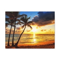 Coconut Palm Trees Against Colorful Sunset Ocean Canvas Wall Art for Home Decor Ready-to-Hang