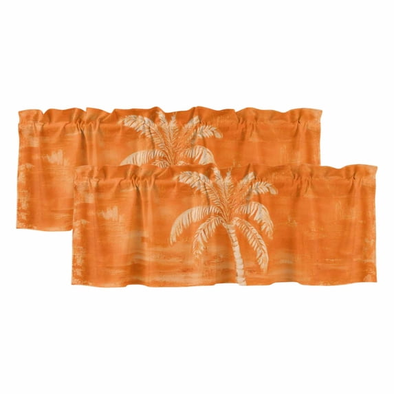 Coconut Palm Valances for Window 2 Pack, Coastal Tropical Tree Minimalist Orange Textured Window Valance Curtains for Kitchen, Rod Pocket Short Curtains for Bathroom Bedroom Decor, 54" x 18"