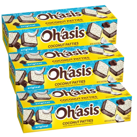 Coconut Original 3 Pack | Dark Chocolate Covered Creamy Coconut Squares Individually Wrapped Tropical Candy Snack Florida Style Gourmet Treats, 10.5 oz Each Box