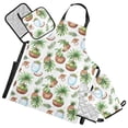 thumbnail image 1 of Coconut Pineapple Tree Leaf 5 Pcs Kitchen Set Heat Resistant Oven Mitts and Non-Slip Pot Holders with Adjustable Cooking Apron, 1 of 6