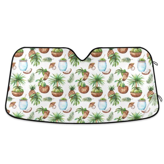 Coconut Pineapple Tree Leaf Car Windshield Sun Shade Foldable Car Front Window Visor Heat and UV Protection 55x27.6