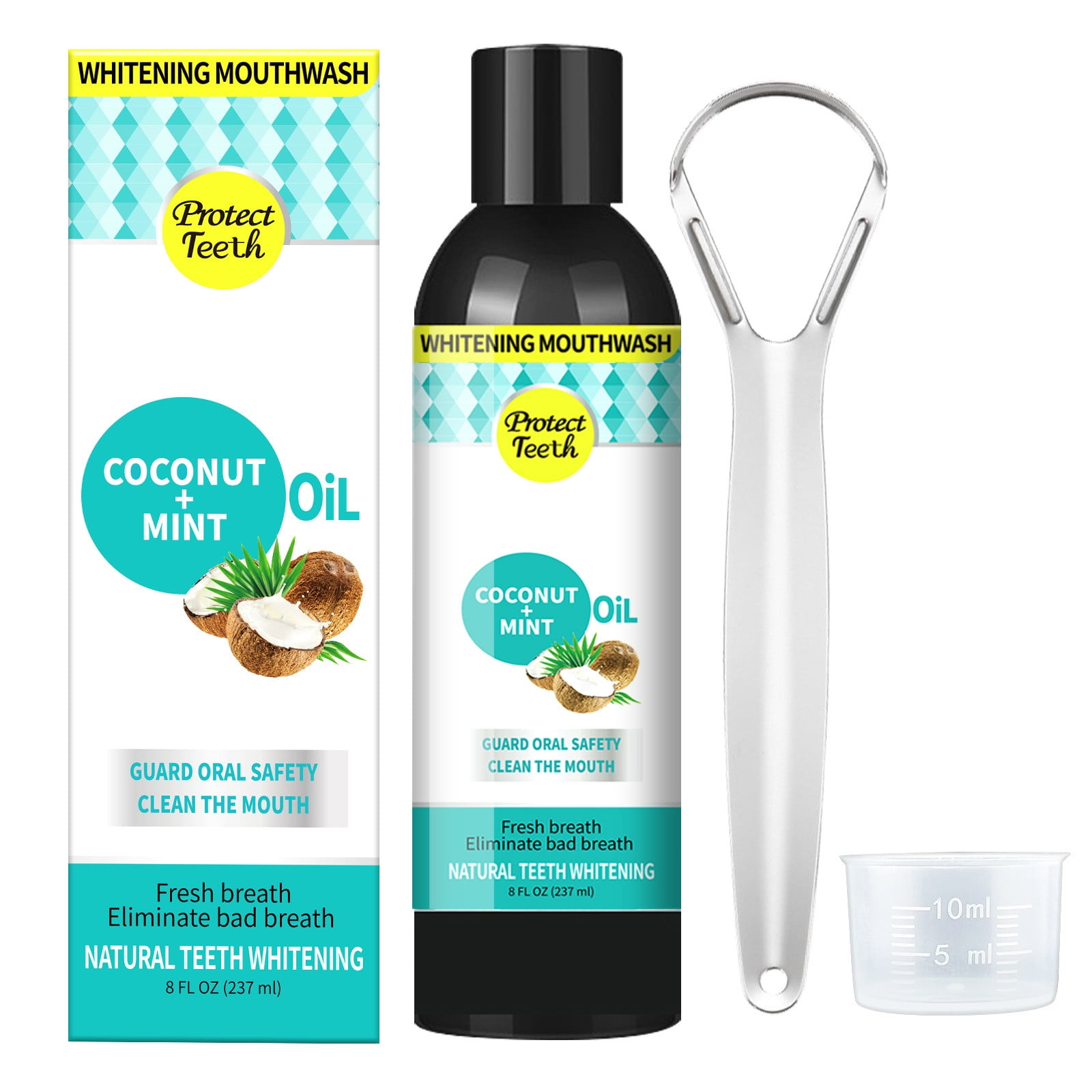 Coconut Pulling Oil for Teeth, Oil Pulling with Tongue Scraper, Natural