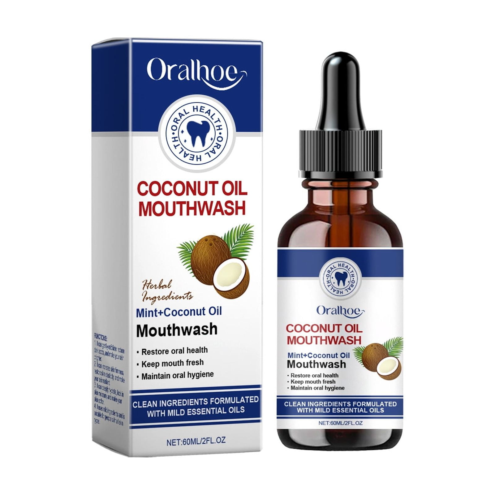 Coconut Pulling Oil for Teeth Whitening, Mouthwash Mint Oil, Natural Coconut & Peppermint Oil Mouthwash, Supports Healthy Gums, Fresh Breath 60ml