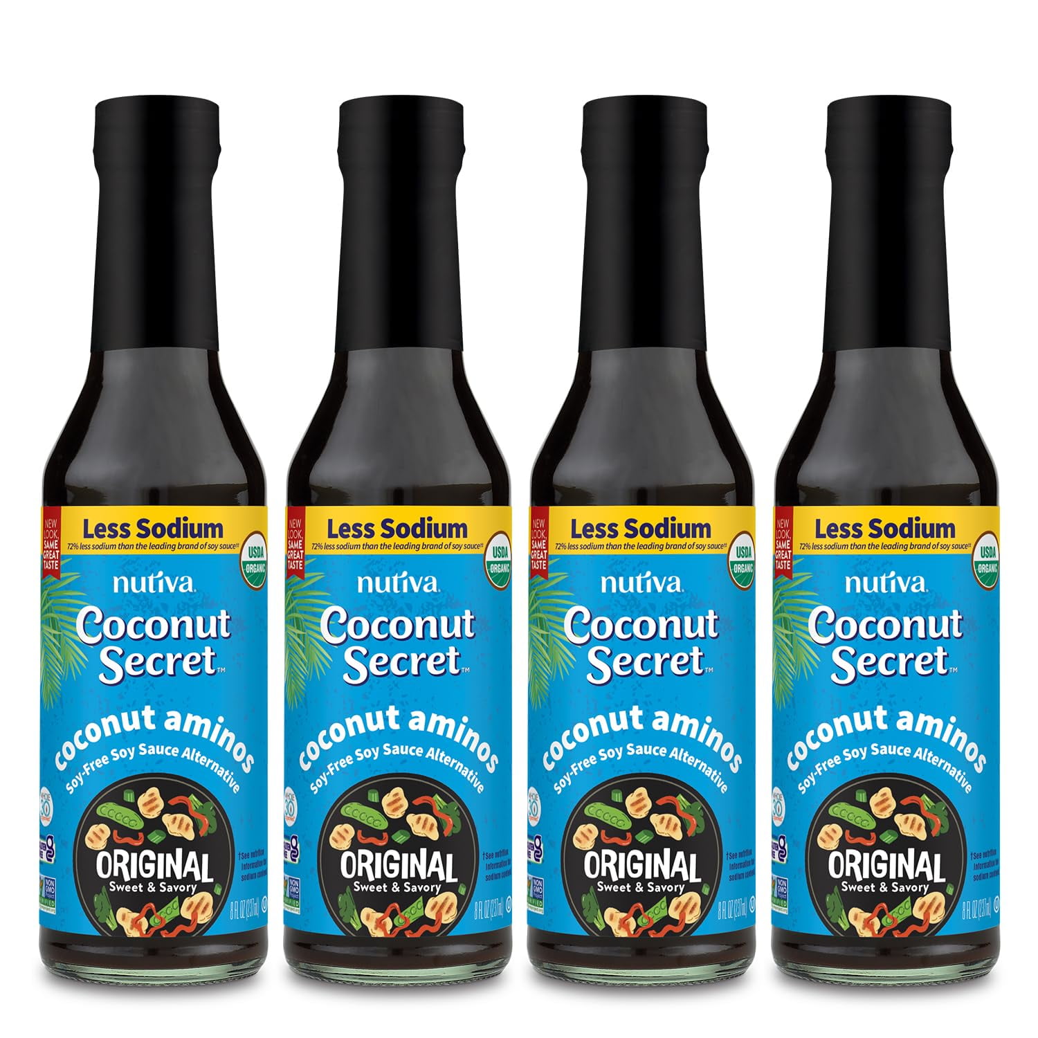 Coconut Secret, Organic Liquid Coconut HYZ01 Aminos, 8 of 4), All-Purpose Seasoning Sauce & Marinade, Soy-Free Soy Sauce Alternative, Low Sodium, Low Glycemic, Vegan & Gluten Free Stir Fry Sauce