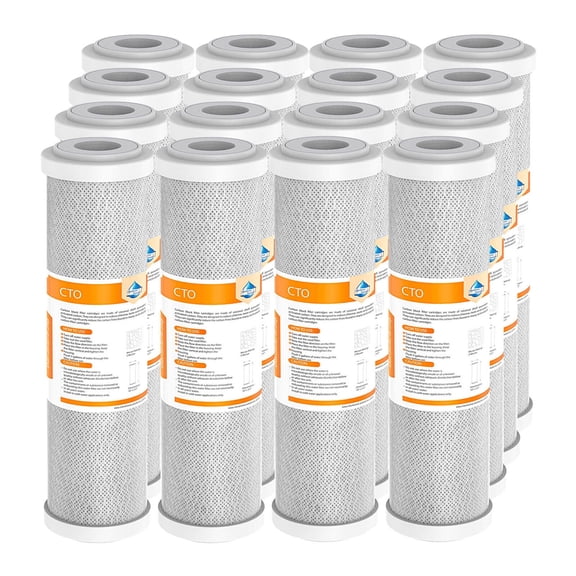 Coconut Shell CTO, Membrane Solutions Carbon Block Drinking Water Filter, 2.5 x 10, 5 Micron, 16 Pack