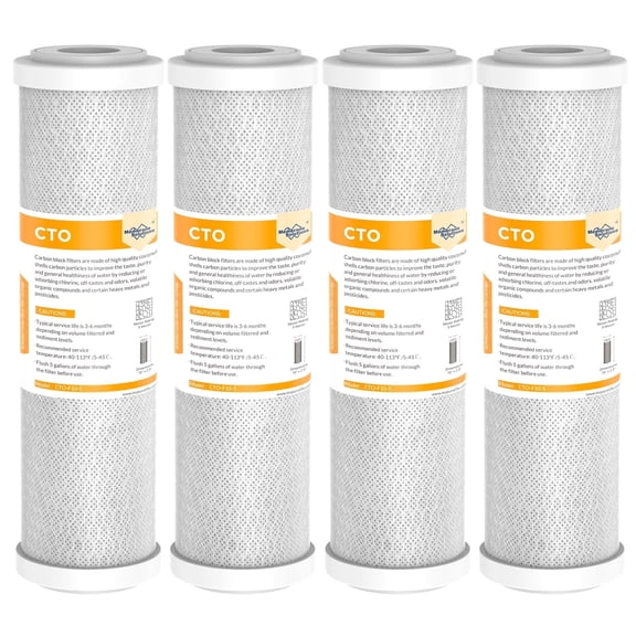 Coconut Shell CTO, Membrane Solutions Carbon Block Drinking Well Whole House Replacement Water Filter, 2.5 x 10, 5 Micron, 4 Pack
