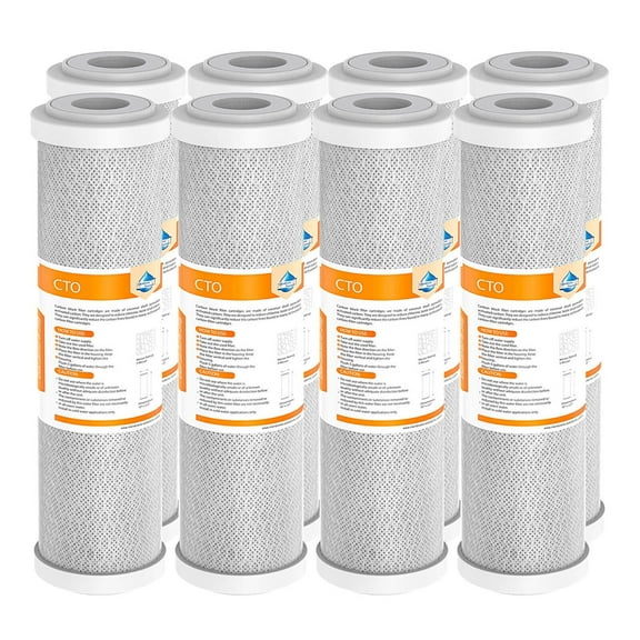 Coconut Shell CTO, Membrane Solutions Carbon Block Drinking Water Filter, 2.5 x 10, 5 Micron, 8 Pack