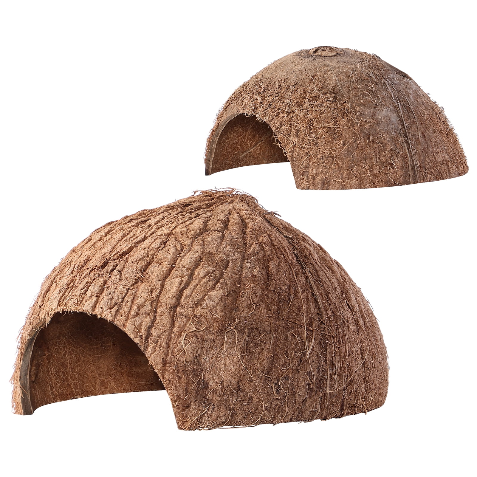 POPETPOP 2pcs Coconut Shell Natural Reptile Hideouts Cave for Lizard Spider Snail Hermit Crab