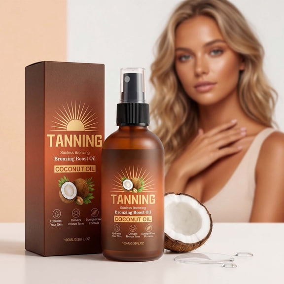 Coconut Sunless Tanning Boost Oil, 100ml/3.38oz Self Bronzing Body Tanning Spray Oil for Natural Bronze Skin Tone & Skin Hydration