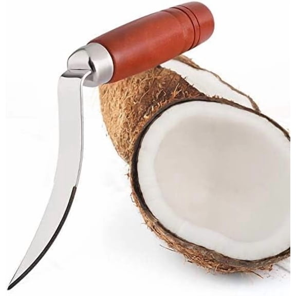 Coconut Tool - Meat Remover With Durable Wooden Handle, Stainless Steel Opener Scraper Knife - Kitchen Accessories