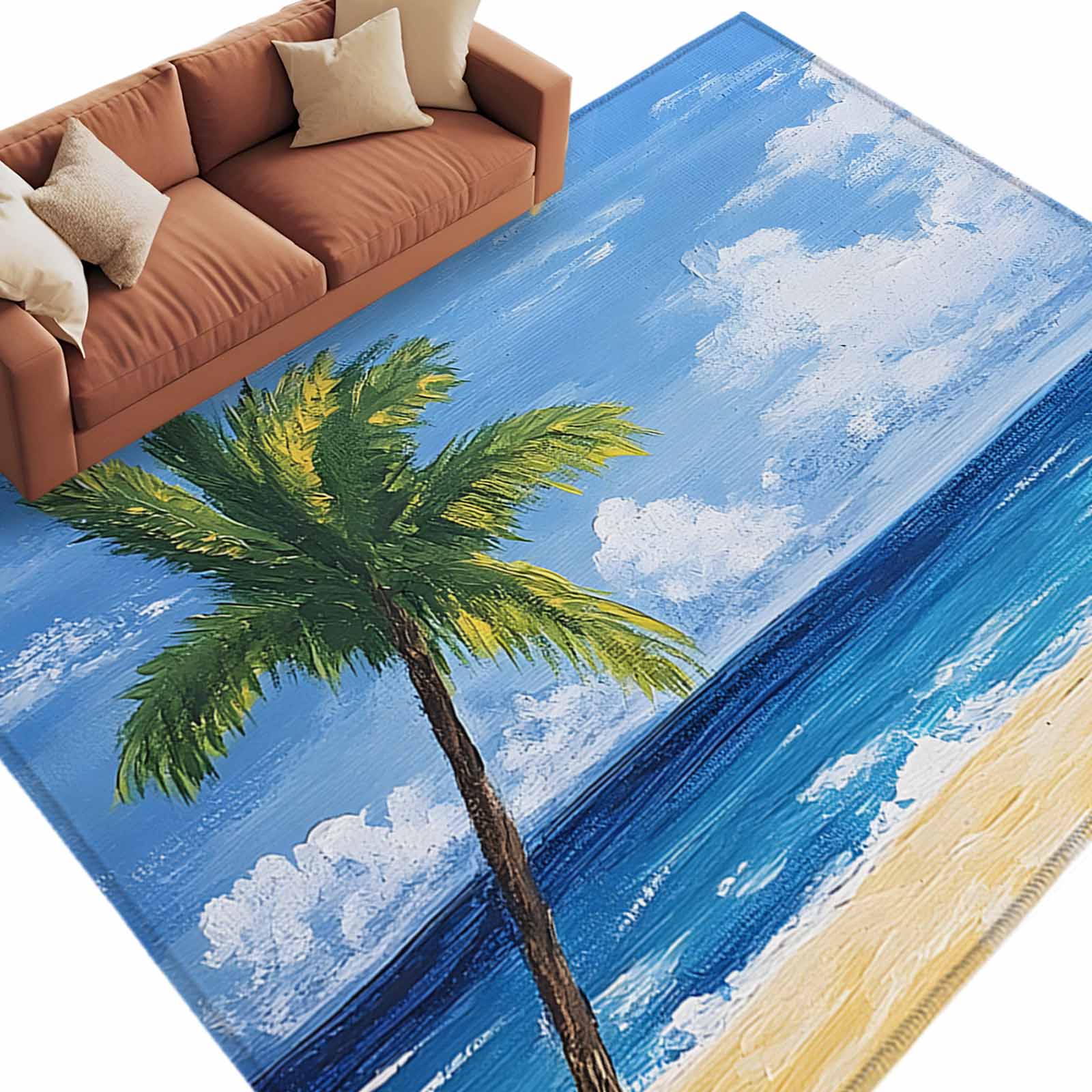 Coconut Tree Area Rug 5x7ft Summer Beach Non-Slip Washable Square Rugs ...