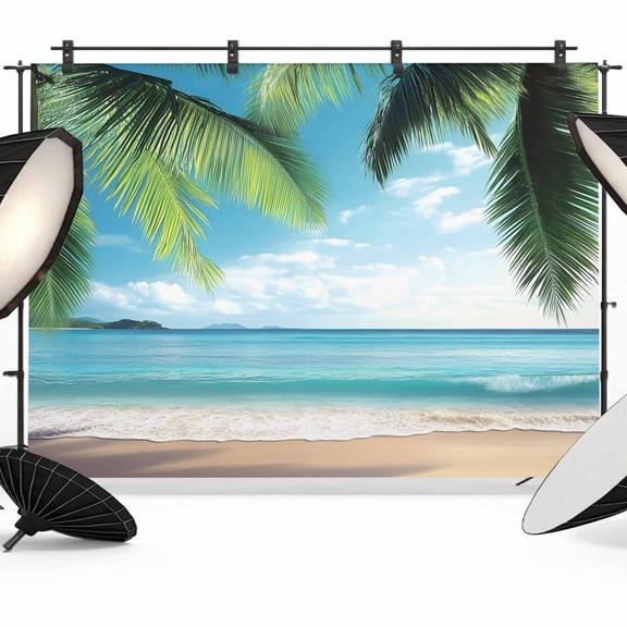 Coconut Tree Backdrop for Photography, Beach Blue Sky Sea Summer Scenery Tropical Photo Backdrop Portrait Background Party Banner Photo Backgrounds for Studio Booth Props, 12x8ft
