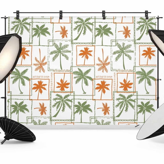 Coconut Tree Backdrop for Photography, Tropical Plant Summer Grid Green Orange Photo Backdrop Portrait Background Party Banner Photo Backgrounds for Studio Booth Props, 10x8ft