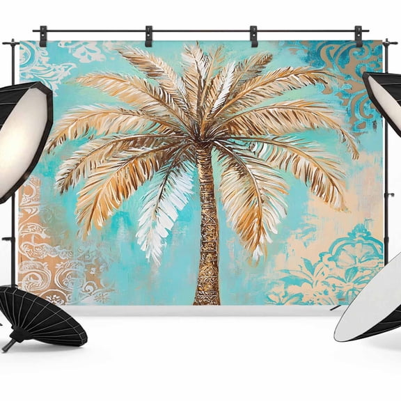 Coconut Tree Backdrop for Photography, Tropical Plant Vintage Photo Backdrop Portrait Background Party Banner Photo Backgrounds for Studio Booth Props, 12x8ft