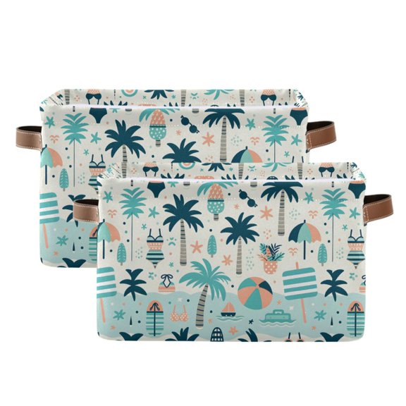Coconut Tree Ball Swimwear Storage Bins with Handle Fabric Organizer Basket Foldable Box 2 Pack 14.2x10.2x8.3