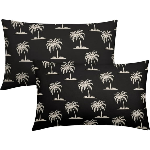 Coconut Tree Black Lumbar Pillow Covers 12X20 Inch Set of 2 Coastal Tropical Plants Trees Decorative Pillow Cases Summer Beach Vintage Cushion Case Hawaiian Home Decor for Sofa Couch Outdoor