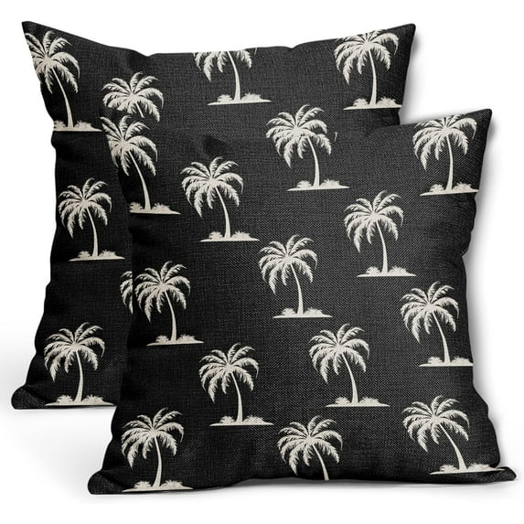 Coconut Tree Black Pillow Covers 20X20 Inch Set of 2 Coastal Tropical Plants Trees Decorative Pillow Cases Summer Beach Vintage Cushion Case Hawaiian Home Decor for Sofa Couch Outdoor