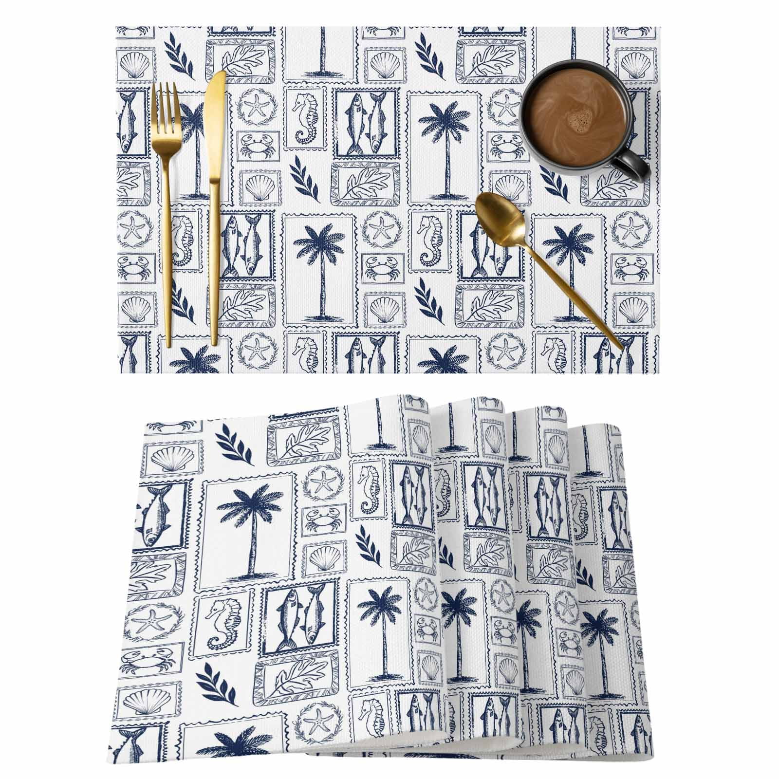 Coconut Tree Cotton Linen Placemats Set of 8, Summer Shell Fish Sea ...