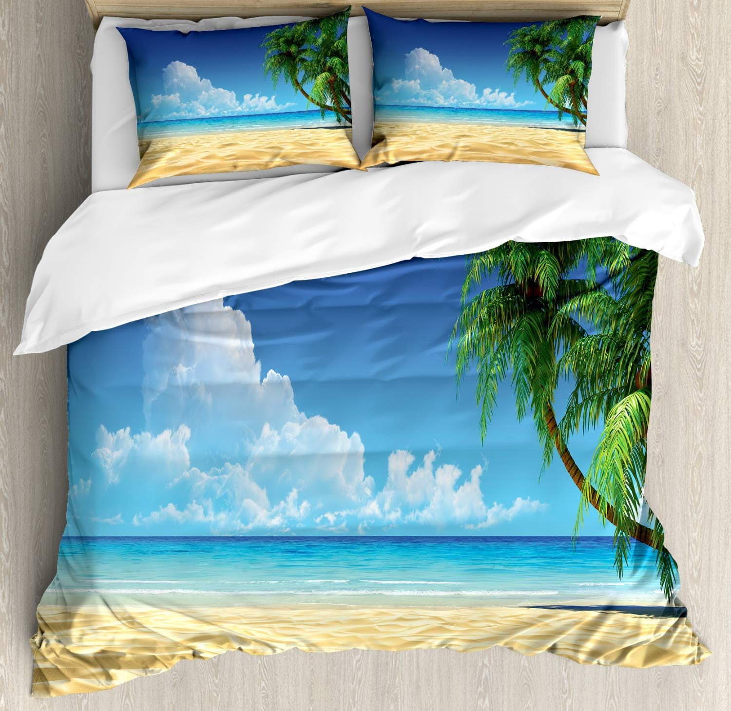 Coconut Tree Duvet Cover Sets 3Pcs Blue Pure Sky Coconut Bedding Sets