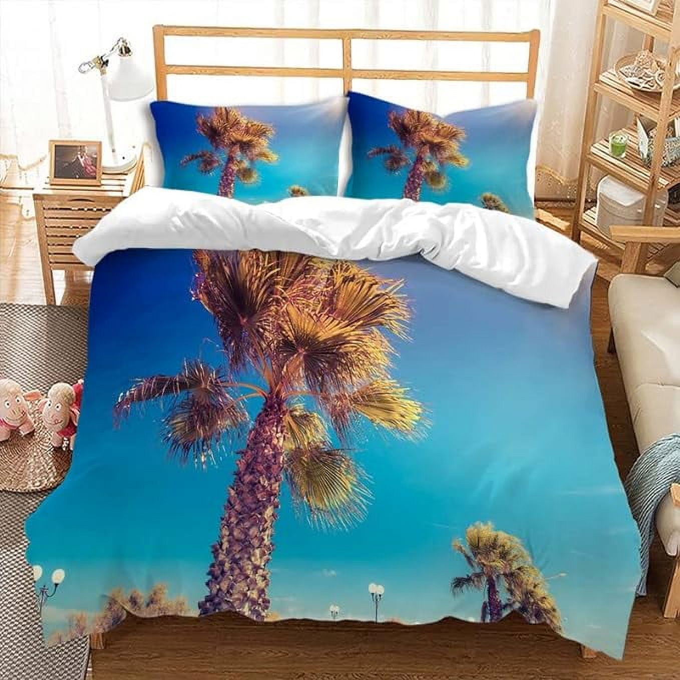 Coconut Tree Duvet Cover Sets 3Pcs Blue Pure Sky Coconut Bedding Sets