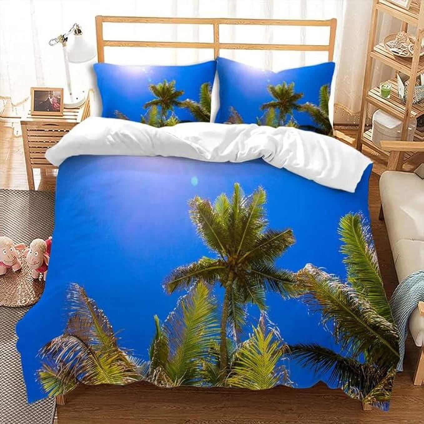 Coconut Tree Duvet Cover Sets 3Pcs Blue Pure Sky Coconut Bedding Sets
