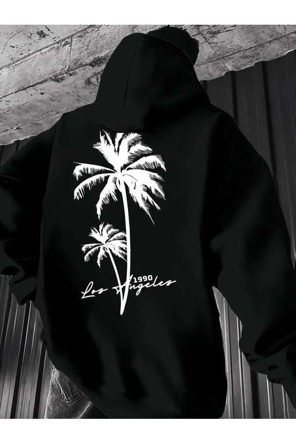 Coconut Tree Element Men's Fashion Printed Hoodie, Front And Back Printed Hoodie