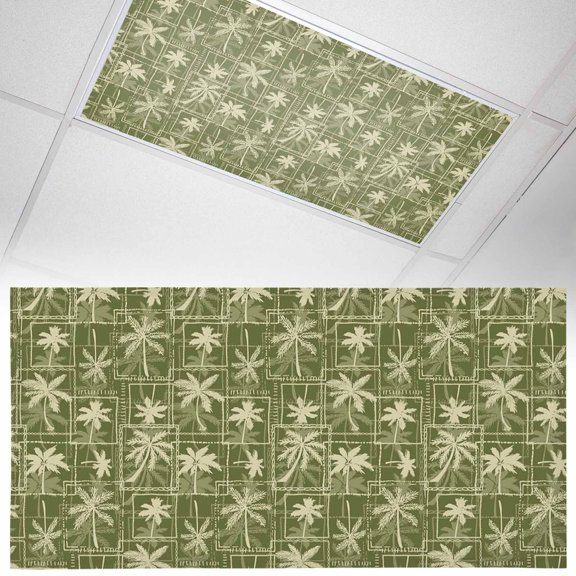 Coconut Tree Fluorescent Light Covers Tropical Plant Summer Grid Green Retro Magnetic Light Filters Ceiling Lighting Panel Shade for Classroom Office Home 2 x 4 ft, 1 Pack