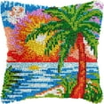 thumbnail image 1 of Coconut Tree Latch Hook Pillow Kits for DIY Throw Pillow Cushion Embroidery Latch Hooking Pillowcase Kits with Preprinted Canvas Crochet Yarn Kits for Home Decor 17''X 17''(j2), 1 of 7
