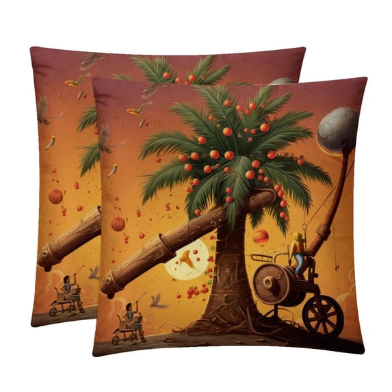 Coconut Tree Luxurious Velvet Throw Covers Pillow Inserts - Set of 2 Throw Pillows with Unique Patterns - 16x16, 18x18, 20x20 Inches for Home Decor and Gifts