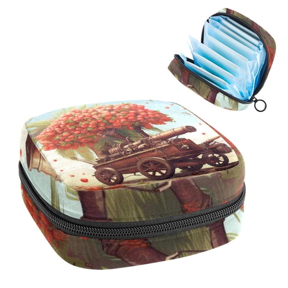 Coconut Tree Mini Makeup Bag Period Pouch Small Toiletry Bag for Men Travel Makeup Travel Bag Pouch - Velvet, Sponge, and Oxford Cloth Material - 4.7x6.6x6.6 in