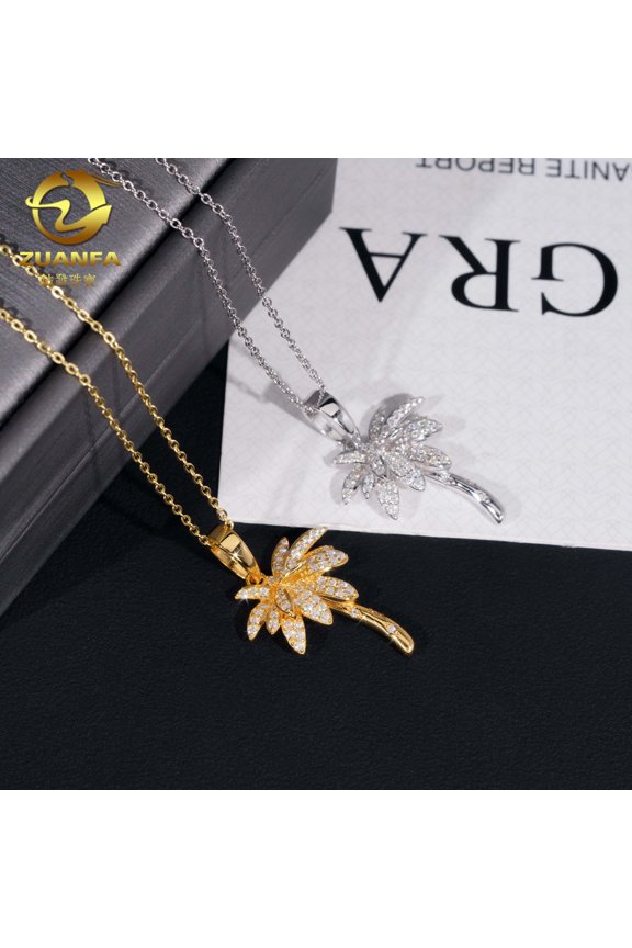 Coconut Tree Pendant, S925 Silver, D-Color VVS Moissanite Necklace, Quickly Tests Diamonds
