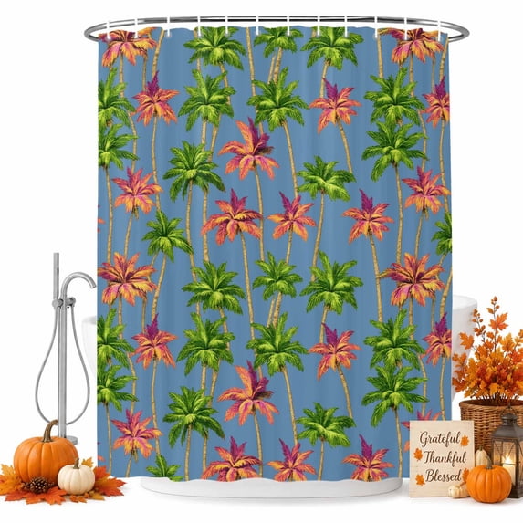 Coconut Tree Shower Curtain, Waterproof Shower Curtains for Bathroom, Summer Botanical Palm Trees Tropical Watercolor Washable Fabric Bathtub Curtain Set Bath Decor with 12 Hooks Extra Long 72"x96"