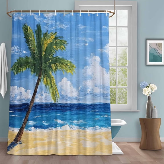 Coconut Tree Shower Curtains for Bathroom, Summer Beach Washable Fabric Shower Curtain with Hooks Waterproof Bathroom Decor Sets, 36 x 72 Inches