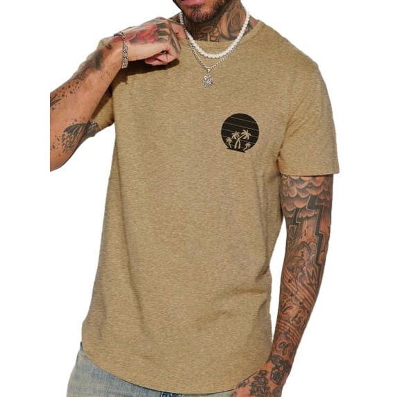 Coconut Tree Stripe Men's Graphic Tee with Short Sleeves, Sizes S-2XL