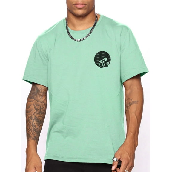 Coconut Tree Stripe Men's Graphic Tee with Short Sleeves, Sizes S-2XL