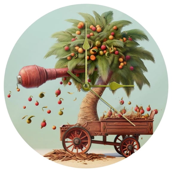 Coconut Tree & Stupid Cannon Circular Acrylic Wall Clock - Elegant and Stylish Timepiece for Home or Office Dcor - 12 Inch Diameter - Silent Sweep Movement - Modern Design