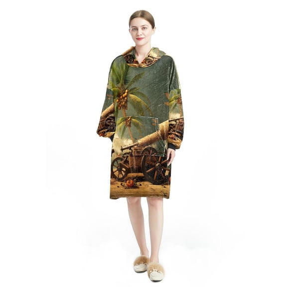 Coconut Tree & Stupid Cannon Cozy Microfiber Polyester Wearable Blanket - Super Soft Lounge Comfort for Relaxation - Adult Size in Various Colors - Machine Washable - for Home, Travel, and Gifts