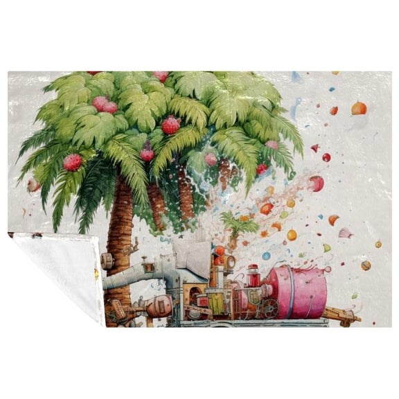 Coconut Tree & Stupid Cannon Custom Microfiber Throw Blanket - Soft and Warm Printed Throw Blanket Lightweight for Sofa, Bed, Couch, Office, Camping