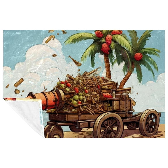Coconut Tree & Stupid Cannon Soft and Warm Microfiber Throw Blanket - Lightweight Printed Blanket for Sofa, Bed, Couch, Office, and Camping