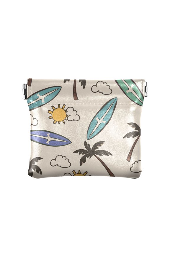 Coconut Tree Surfboard Wallet Small PU Leather Change Pouch Wallet for Women
