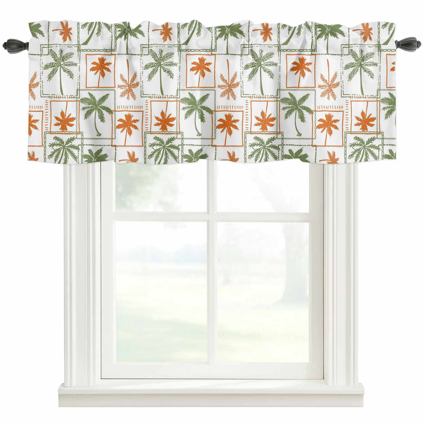 Coconut Tree Valances for Windows Tropical Plant Summer Grid Green ...