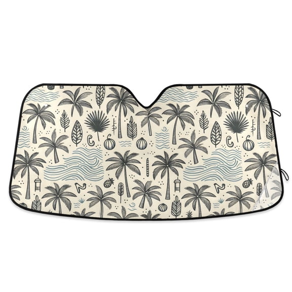 Coconut Tree Wave Leaf Car Windshield Sun Shade Foldable Car Front Window Visor Heat and UV Protection 53x23.5