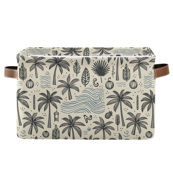 Coconut Tree Wave Leaf Storage Bins with Handle Fabric Organizer Basket Foldable Box 1 Pack 14.2x10.2x8.3