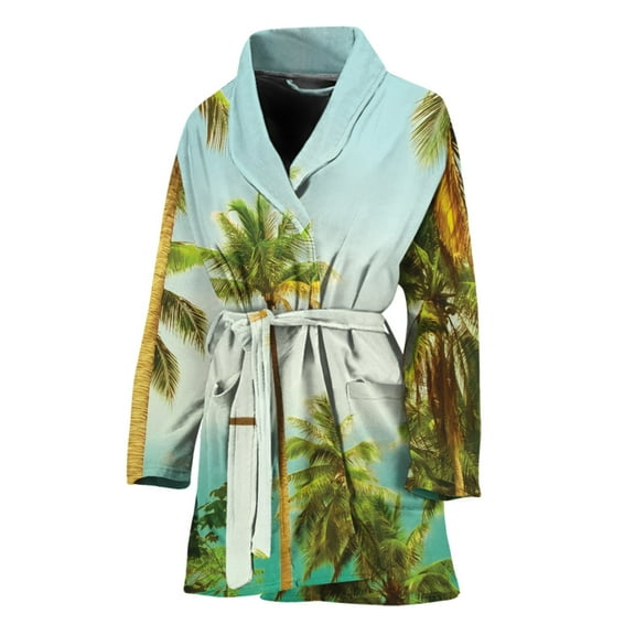 Coconut Tree Women Bathrobe One Size Univeral Fits, Coconut Fruits Tropical Hawaiian Fashion Lightweight Plush Fleece Long Robe For Women