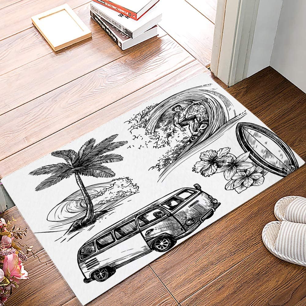 Coconut Tree and Ocean Wave Surfing with Car Indoor Doormat NonSlip