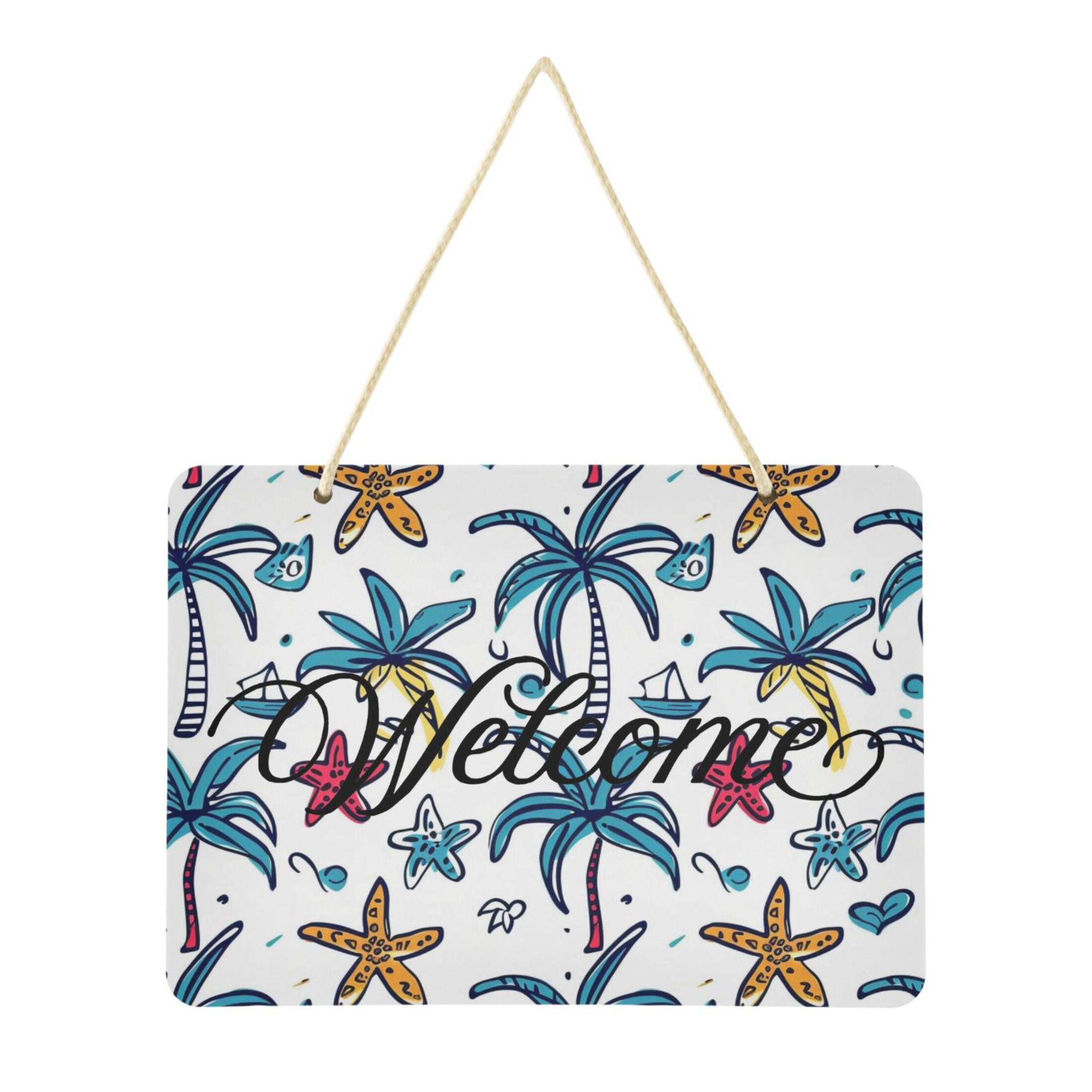 Coconut Tree and Starfish Welcome Sign Front Door PVC 14x10 inch Hanger ...